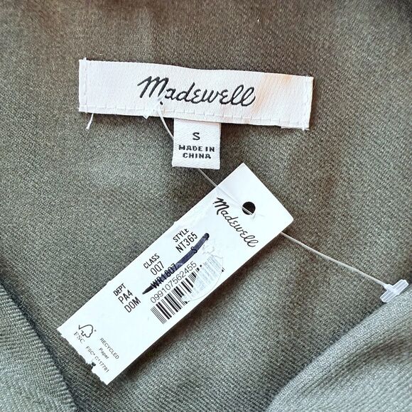 NWT Madewell Women's Button-Up Mini Shirtdress in Dark Olive Melange Size Small - Picture 10 of 15